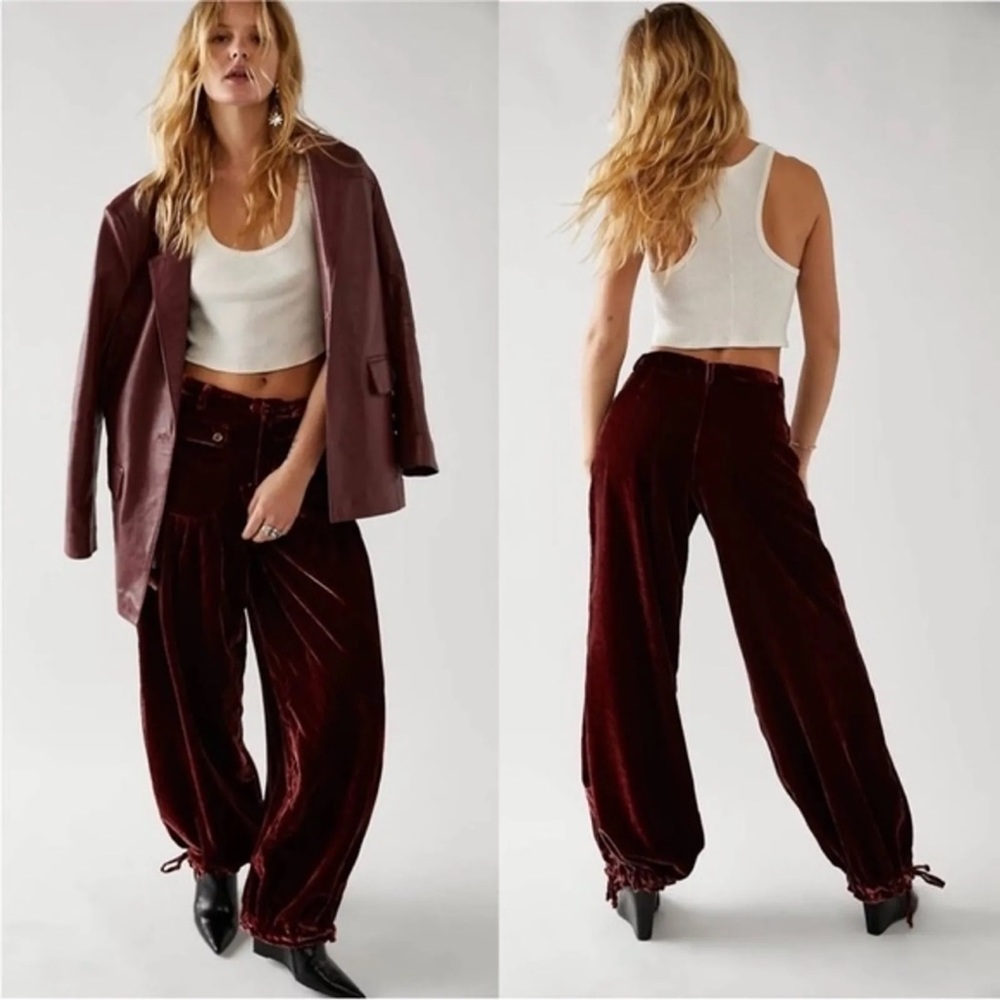 Free People Burgundy Velvet Pants
